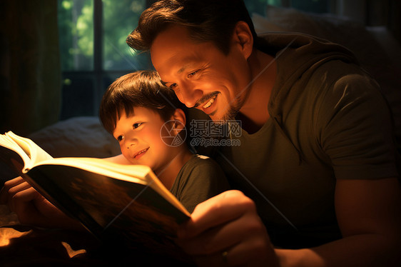父子亲子共读图片