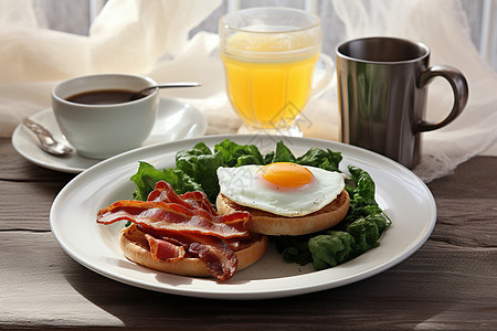 早餐鸡蛋和饮品图片