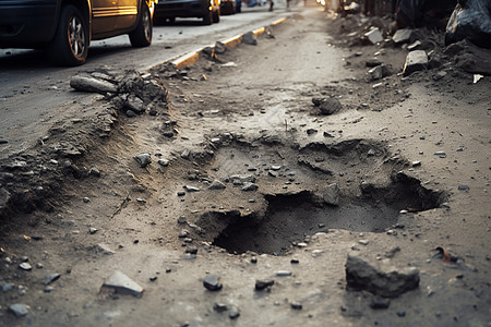 道路中间的大坑图片