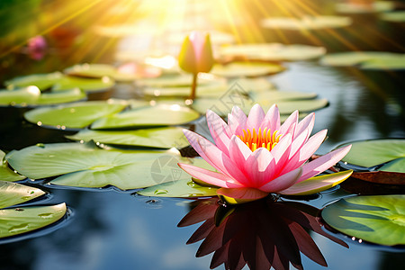 水池中的粉色莲花背景图片