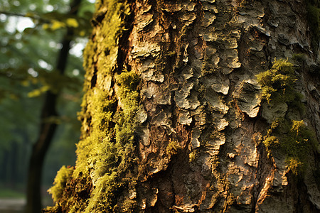 森林中生长苔藓的树木图片
