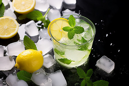 清凉夏日冰镇柠檬汁的清新一杯背景图片