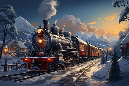 圣诞节主题的雪林列车背景图片