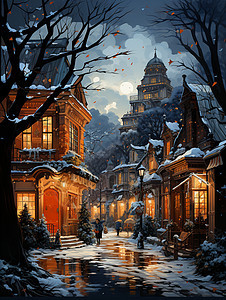 冬季温馨的城镇街道图片