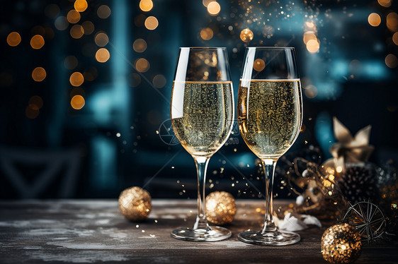 庆祝圣诞节的香槟晚宴图片