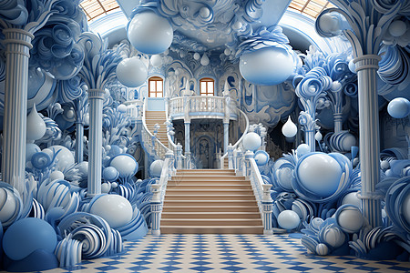 梦幻创意的蓝色系建筑空间图片