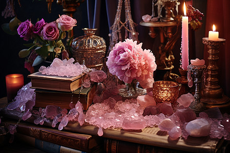 桌面上神圣的粉水晶图片