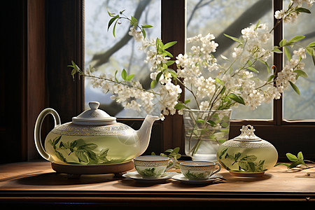 典雅的中式传统茶具背景图片