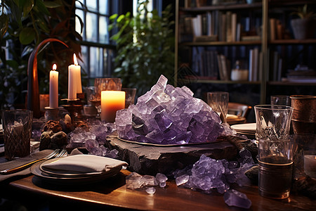 桌面上神秘的紫色水晶图片