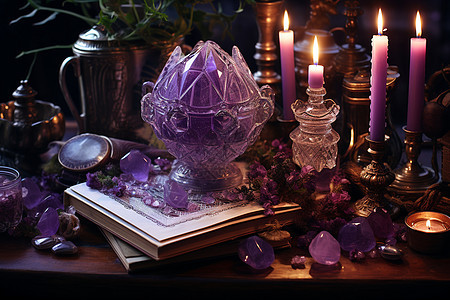 璀璨神秘的紫色占卜水晶背景图片