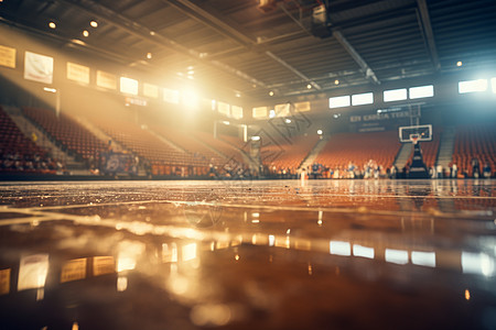 洒满阳光的室内篮球运动场图片