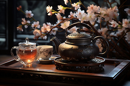精致的中式品茶茶杯背景图片