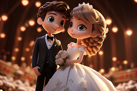 3D卡通新婚夫妻模型图片