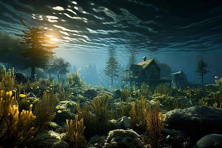 深海中的鱼群背景图片
