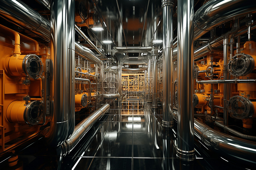 核反应堆内部的复杂机械与管道图片