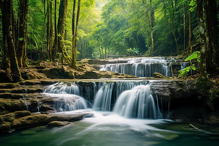 夏季山间清澈的溪流背景图片