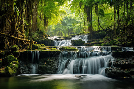 夏季树林中流淌的溪流图片