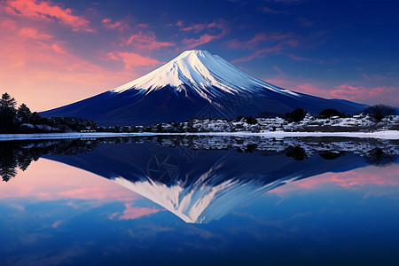 晨曦下宏伟富士山景观背景图片