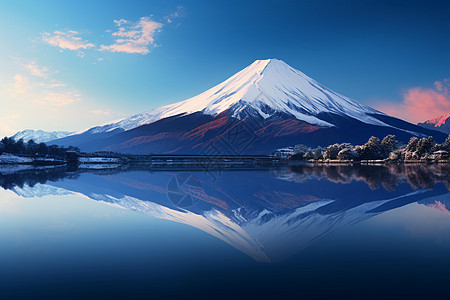 平静湖面上的富士山倒影图片