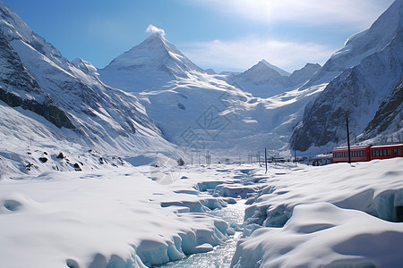 冬季雪后壮观的山间景观背景图片