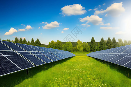 草地上的太阳能发电板背景图片