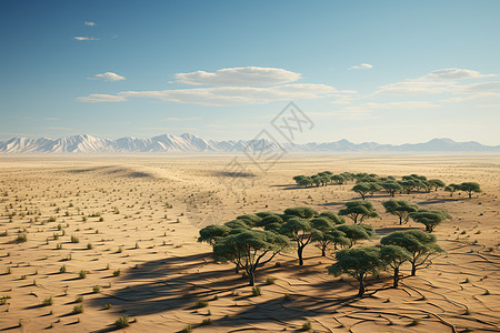 一望无际沙漠中的绿洲图片