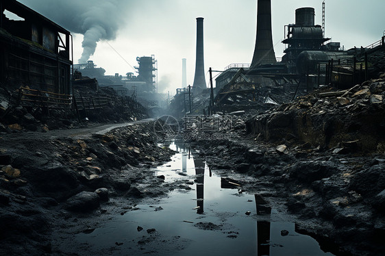 昏暗的工业废墟图片