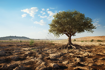 荒漠中顽强的大树背景图片