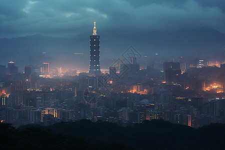 夜幕下的台北101图片