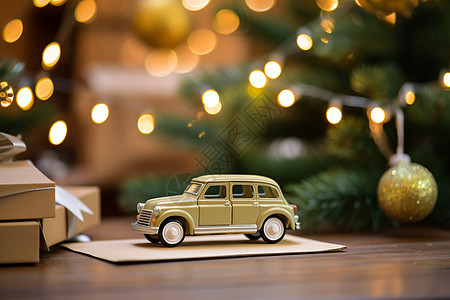 圣诞树下的汽车模型礼物图片