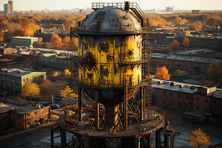 破败不堪的工厂水塔背景图片