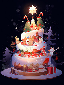 浪漫的圣诞节主题蛋糕图片