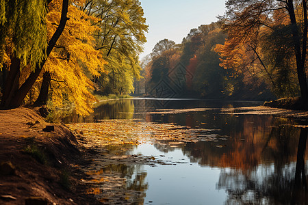金黄色的秋季森林景观背景图片