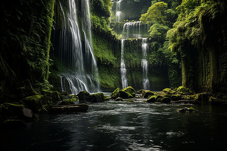 翠绿瀑布的壮观景象图片