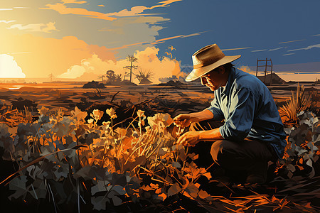 乡村农业种植的农民油画插图图片