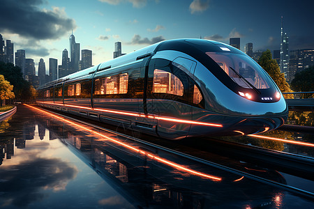 未来城市中的氢燃料列车图片