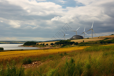 田野中的风力发电厂背景图片