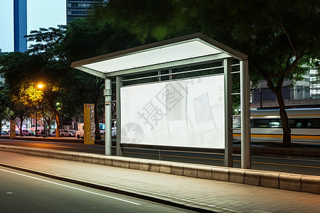夜晚巴士站的广告牌高清图片