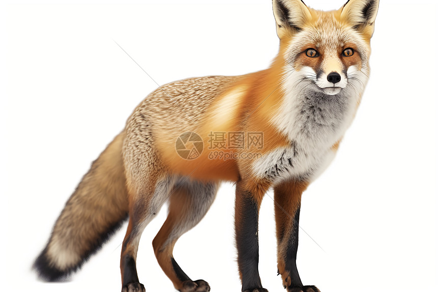 白色背景上站立的狐狸图片