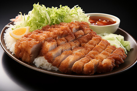 丰盛的日式猪排餐图片