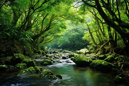 翠绿流溪图片