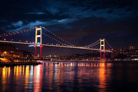 夜晚亮灯的桥梁图片