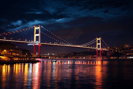 夜晚亮灯的桥梁背景图片