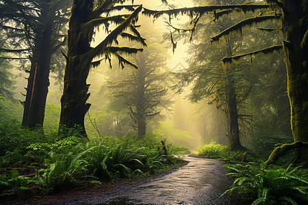 雨中迷雾的森林图片