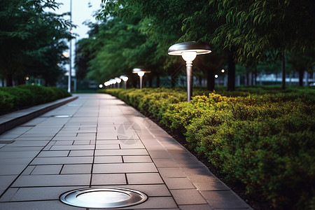 夜晚公园的路灯背景图片