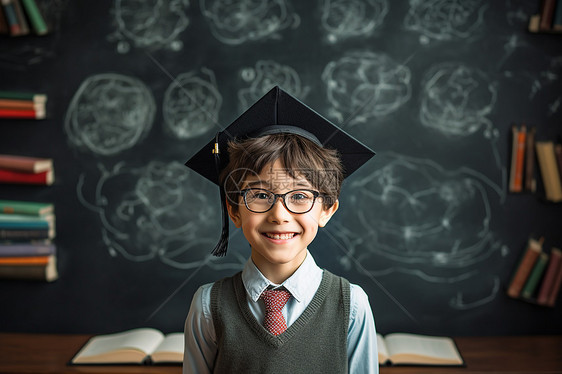 小学生在黑板前图片