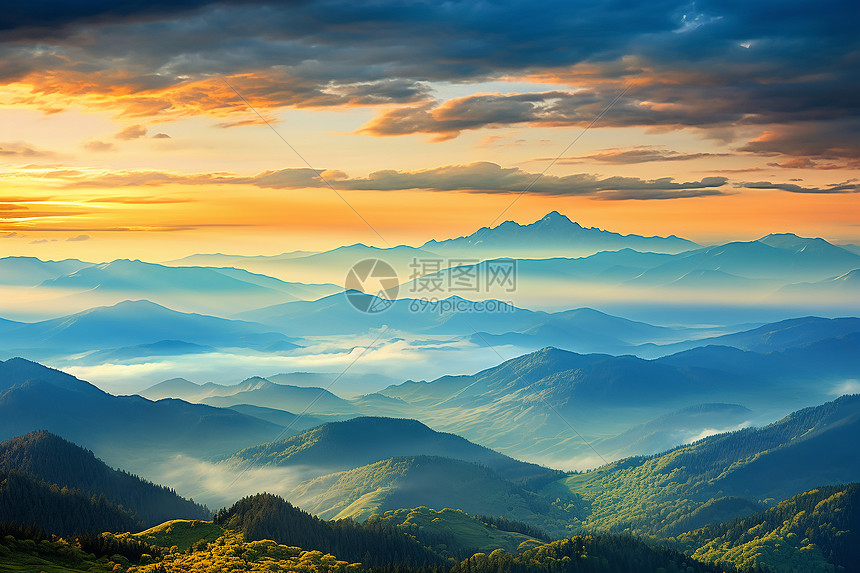 山脉背景下的日落图片