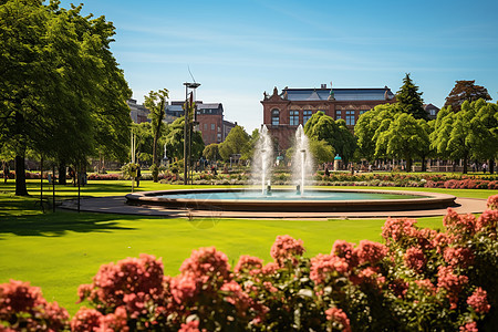 公园中的大型喷泉背景图片