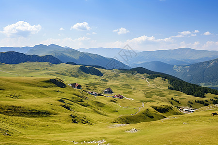 田园风光中的村庄背景图片