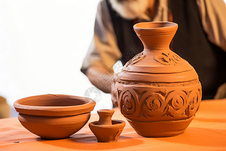 陶艺匠人在制作酒壶背景图片